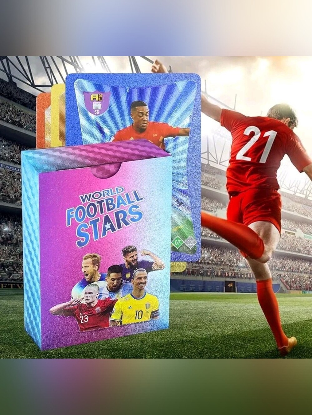 Set Of Football Futbol Stars Rainbow Foil Player Cards - 55 PCS Assorted Ronaldo